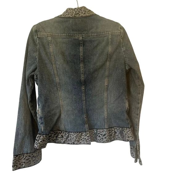 Guess Denim Blazer Women’s Jacket L Leopard Trim Fitted Y2K - Picture 2 of 7